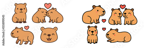 Cute cartoon capybaras expressing love and friendship in a colorful and playful style, perfect for animal lovers and illustrations