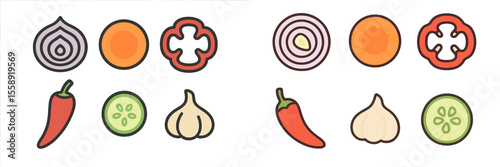 Colorful vegetables and spices laid out on a clean surface for meal preparation in a kitchen setting during the day