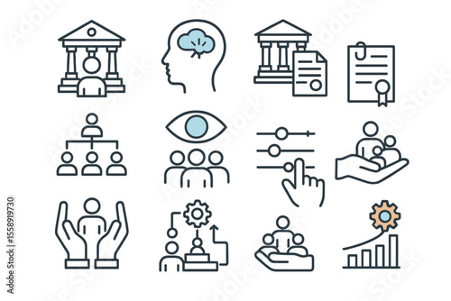 Understanding the interconnectedness of psychology, administration, and human development through simple icons