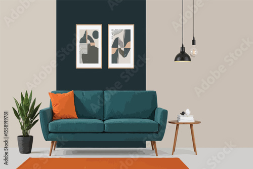Teal velvet sofa living room interior design modern decor