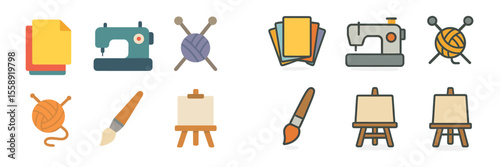 Colorful crafting and sewing tools displayed in a vibrant and creative studio setting indoors during daytime hours