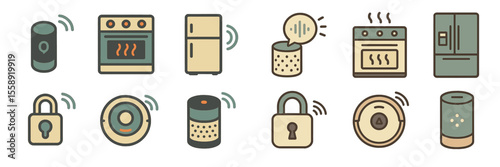 Smart home devices illustrated in a modern style for home automation systems and convenience