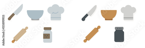 Cooking tools and utensils arranged in a flat lay design on a neutral background for culinary purposes