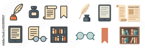 Writing tools and reading materials displayed on a clean surface emphasize the love for literature and knowledge