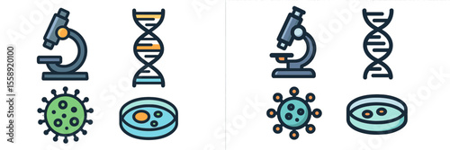 Microscopes examining cells and DNA in a scientific laboratory setting