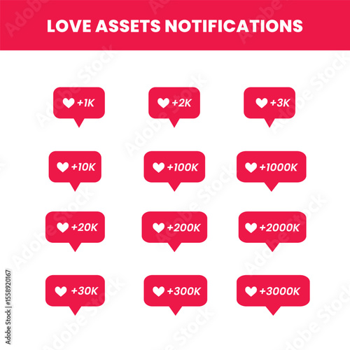 Social Media Love Notification Icons - Like Counter Vector Set