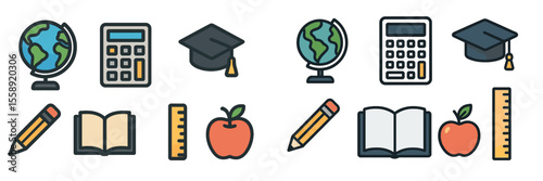 Educational symbols representing learning, knowledge, and academic success contrasting traditional and modern elements