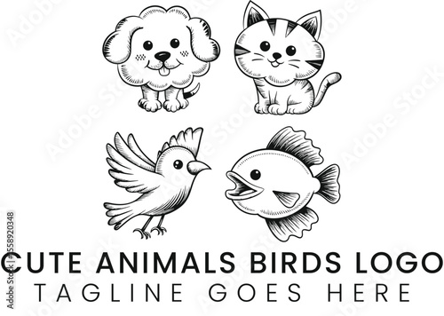 Charming Pet Logo Dog Cat Bird Fish