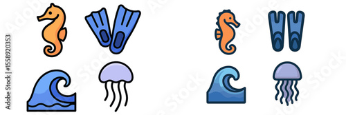 Colorful illustrations of marine life and diving gear featured together in a vibrant design