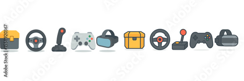 Various gaming controllers and accessories displayed on a clean surface in a modern gaming setup