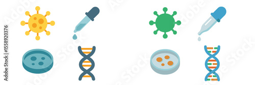 Medical illustrations showcase virus research, DNA analysis, and laboratory techniques in a scientific context