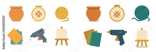 Crafting tools and materials displayed in a colorful arrangement on a white background for creative projects