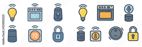 Smart home technology icons showcasing various connected devices for enhanced living convenience and automation features