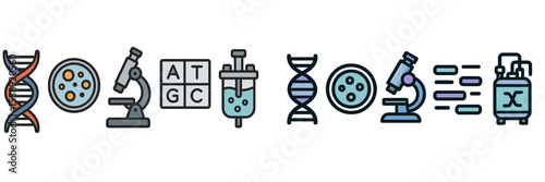 Microscope and DNA illustrations representing scientific exploration and research activities in genetics and molecular biology