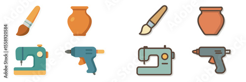 Tools for crafting and creating art in various forms including sewing, painting, and pottery