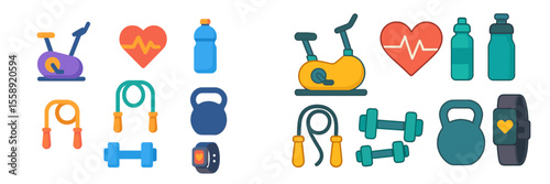 Fitness equipment collection featuring various workout tools and accessories for an active lifestyle