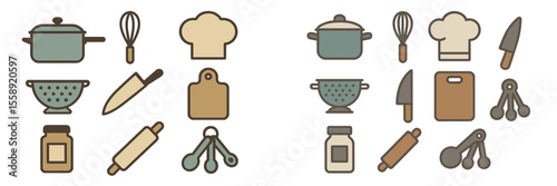 Kitchen utensils and cooking tools arranged in an organized manner for culinary use