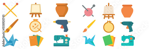 Crafting tools and supplies displayed in a vibrant illustration showcasing various artistic activities