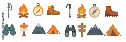 Camping gear and outdoor symbols for adventure seekers in nature