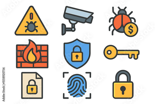 Security icons representing various aspects of safety and protection in a modern digital environment