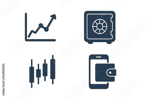 Graphic symbols illustrating finance, investment trends, and digital wallets for modern economic management