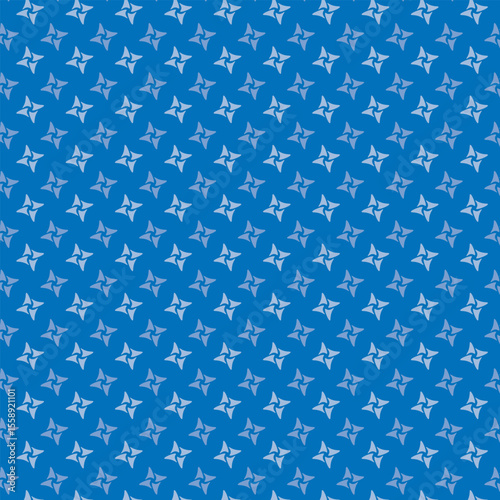 Small white flowers pattern doodle shapes motif continuous classic blue background. Modern floral fabric design textile swatch ladies dress, men's shirt all over print block.