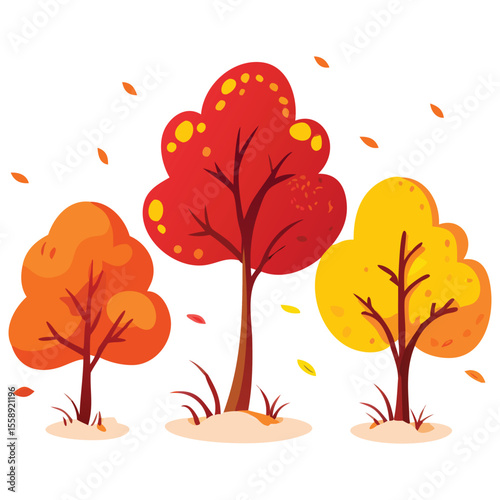 Fall season colorful trees with leaves falling autumn foliage season design for graphic design projects