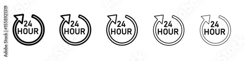24 hours icon vector thin outline style sign