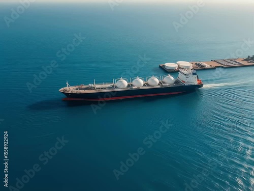 liquefied natural gas ship (LNG) Carrier at Sea: Aerial View of a Liquefied Natural Gas Tanker