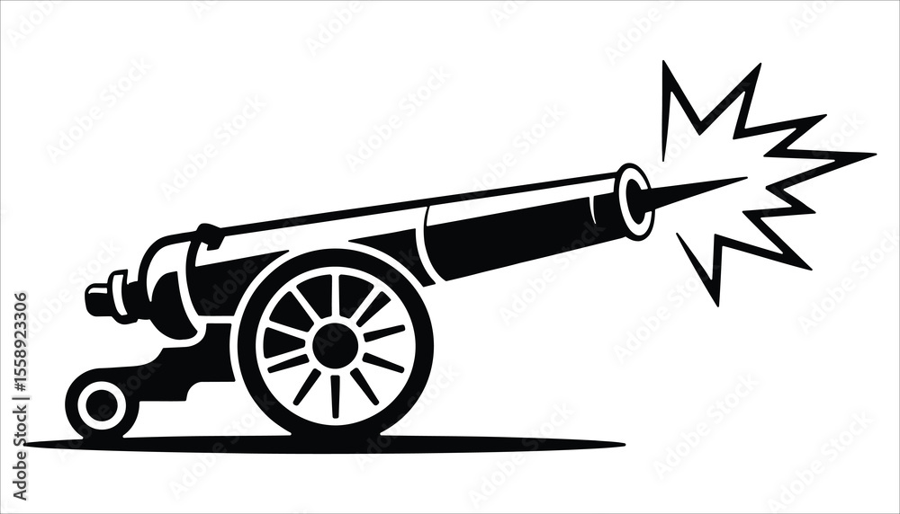 Fototapeta premium Cannon Blast Silhouette on White Background