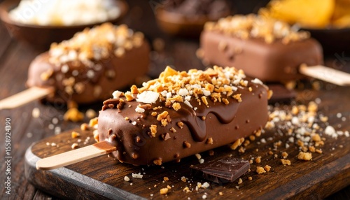 Choco-Taco Style Ice Cream on a Stick
A playful taco-inspired bar on a stick, with layers of chocolate, waffle crumbs, vanilla ice cream, and fudge.