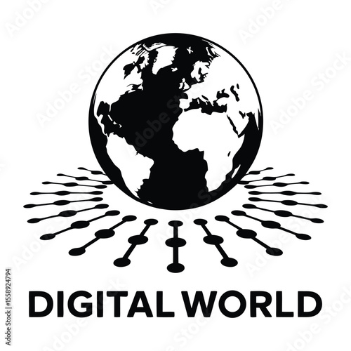 Monochrome Globe and Technology Icon Collection, On White Background