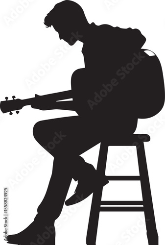 Silhouette of a young man playing acoustic guitar while sitting on a stool.
Silhouette of a Young Man Playing Acoustic Guitar While Sitting on a Stool. new  2025 trendy