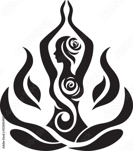 Meditative woman in a lotus position with spiritual energy. Silhouette of a Meditative Woman in Lotus Position Surrounded by Spiritual Energy. new 2025 trendy