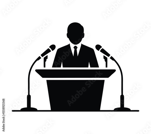 Speaker, Lecturer, and Audience Silhouette Set, On White Background