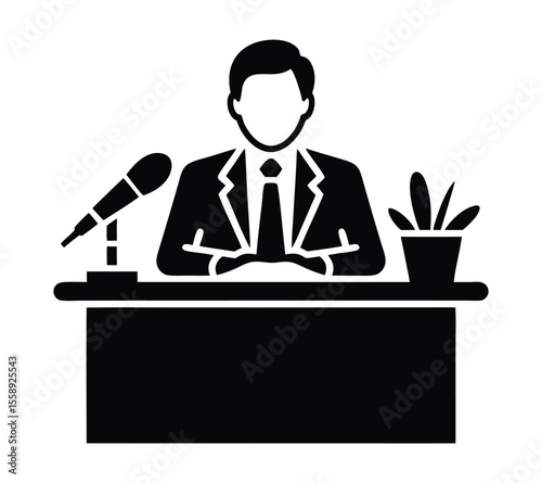 Public Speaking and Conference Icon Set, On White Background