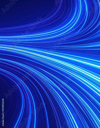 Abstract Blue Light Trails with Speed, and Motion Blur.
