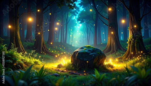 Magical forest at night