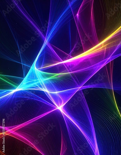 Abstract Rainbow Light Waves with Neon Background.
