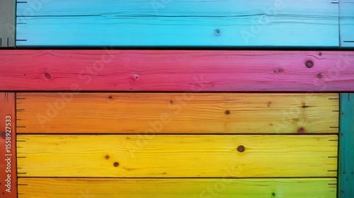 Colorful Wooden Planks: A Vibrant and Artistic Display of Rainbow-Colored Wood