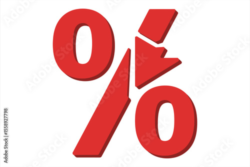 Red 3d percentage symbol broken into pieces silhouette