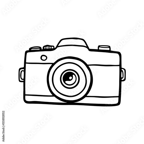 Outline of a camera illustration with simple lines and shapes  