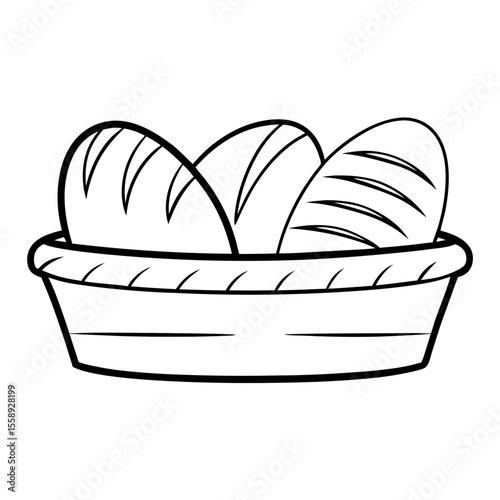 Bread basket with loaves in simple outlined style  