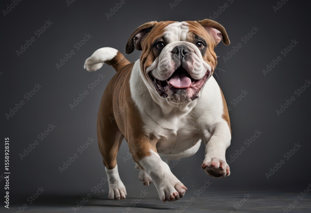 Fototapeta premium english bulldog isolated on grey studio background, adorable dog, domestic puppy, lovely doggy 17