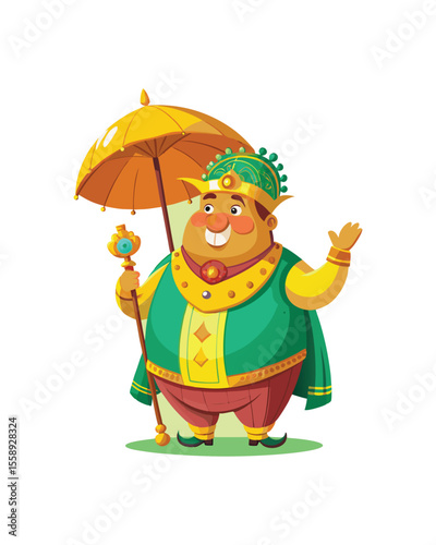 Cartoon King Character - Royal Attire with Umbrella and Scepter