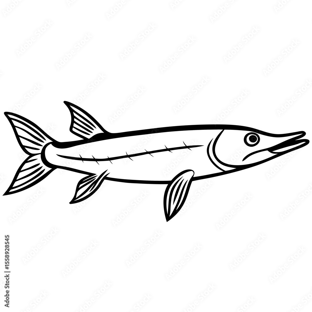 Fototapeta premium Stylized illustration of a pike fish in black outline design 