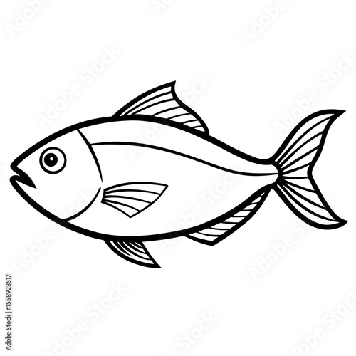 Black and white outlined fish illustration in simple style  