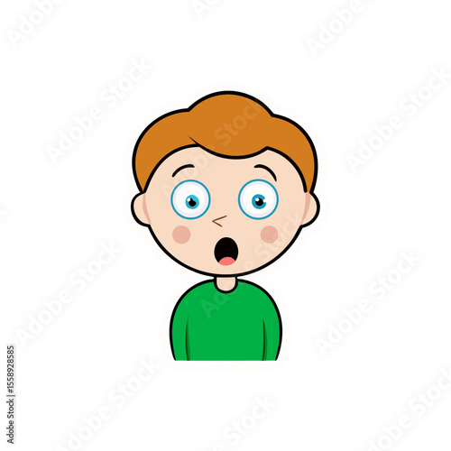 sticker design of a  boy  showing a scared expression
