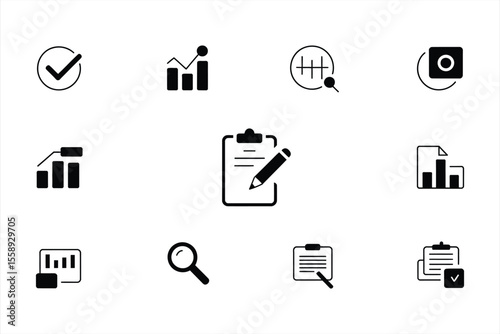 Collection of business and finance icons in a clean silhouette style