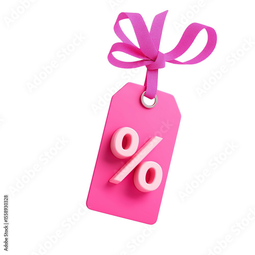 discount pink emblems for sales and shopping online isolated white transparent background. Price percent tag offer promotion isolated. 3d rendering. 
